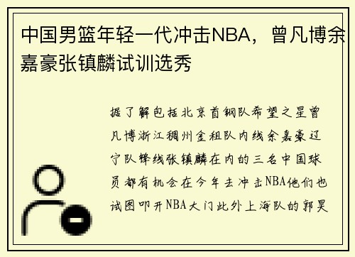 中国男篮年轻一代冲击NBA，曾凡博余嘉豪张镇麟试训选秀