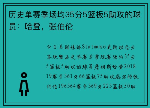 历史单赛季场均35分5篮板5助攻的球员：哈登，张伯伦